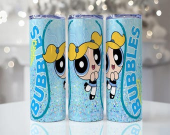 Powerpuff bubbles Girls Tumbler Wrap: 20oz Skinny Tumbler PNG (Digital Design)