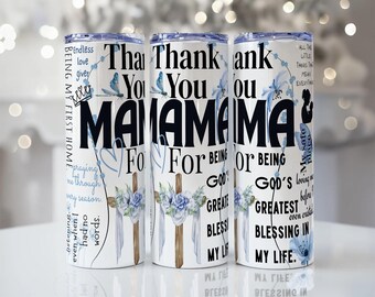 Thank You Mama Tumbler Wrap: Floral Christian Gift (PNG)