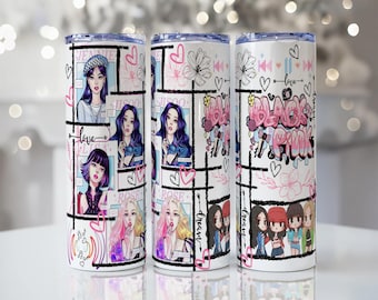 black and pink Kpop Girls Tumbler Wrap: 20oz Sublimation Design (PNG Digital Download)