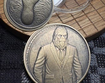 Discounted Bigfoot Businessman Brass Challenge Coin: Double-Sided Collector's Edition