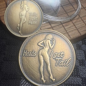 Engraved Brass Challenge Coin: Adult Heads or Tails Decision Medallion