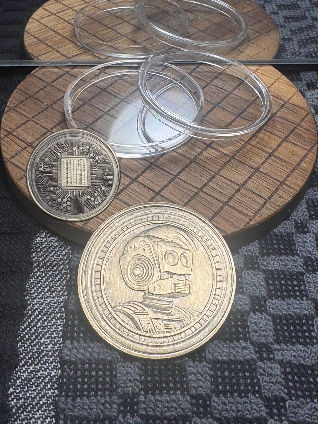 Engraved Brass Robot Challenge Coin: Double Sided Circuit Board Design ...