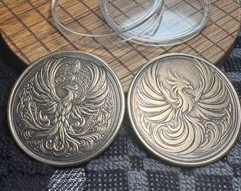 Phoenix  double sided brass engraved decision challenge token medallion coin