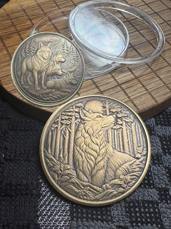 Engraved Brass Alpha Timber Wolf Challenge Coin: Collector's Medallion