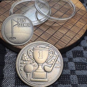 golf trophy pin seeker double sided brass engraved decision challenge medallion token coin