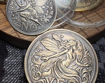 Fairy Yes No Brass Decision Coin - Engraved Challenge Medallion