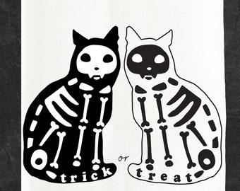 Cat Skeletons Spooky and Cute Halloween Tea Towel