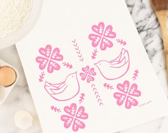 Lovebirds and Hearts Valentine Tea Towel