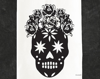 Spooky Sugar Skull Halloween Tea Towel: Haunted Elegance Tea Towel Collection