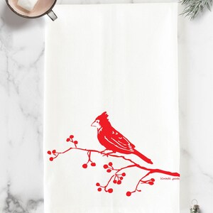 Cardinal with Berries Tea Towel