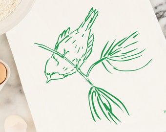 Chickadee on Pine Branch Tea Towel