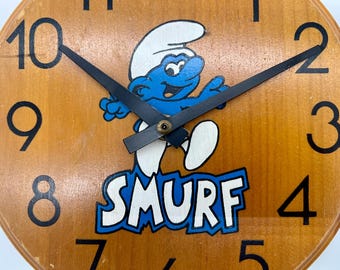 Rare Vintage SMURF Wooden Clock Retro