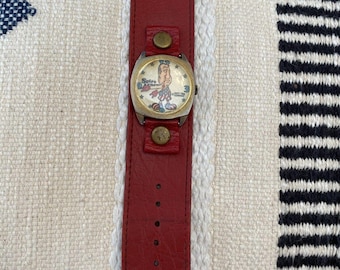 VINTAGE Spiro Agnew Watch "Dirty Time Company" Swiss Made WIDE Red BAND