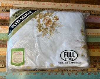 Vintage TASTERMAKER No Iron Muslin Full Fitted Sheet 54 x 75 NEW Roses Cottage