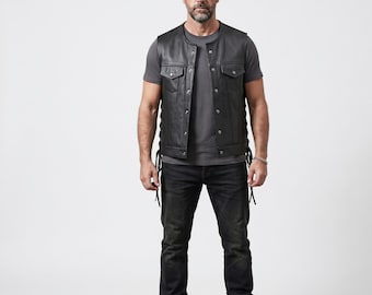 Herren schwarze Lederweste, ärmellose Echtlederjacke, Geschenk für ihn