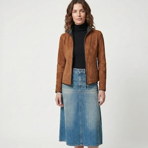 Reversible Leather & Suede Jacket: Black and Camel Fitted Outerwear