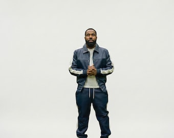 Handmade Sheep Leather Tracksuit: Navy & White Jogging Suit