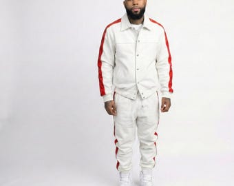 Wit en rood herentrainingspak – casual urban streetwear-set