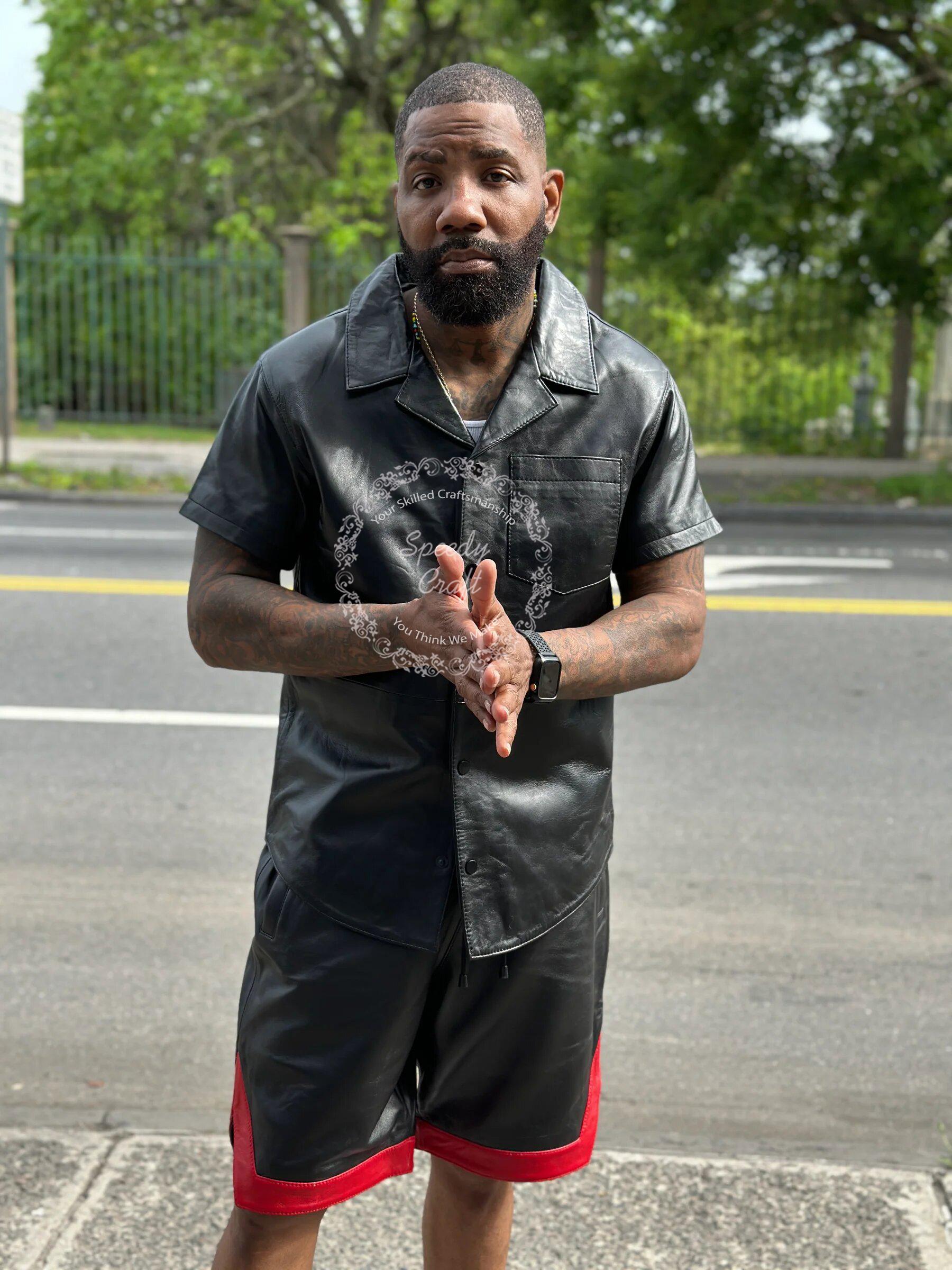 Handmade Black Leather Vest & Shorts Set: Men's Biker Costume