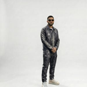 Survêtement homme en cuir peau de serpent - Ensemble streetwear deux pièces à imprimé python