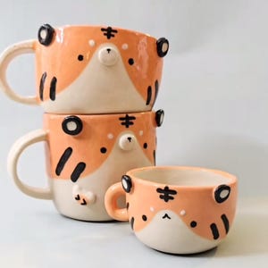 Handmade Cute Tiger Mug - Handmade Ceramic Coffee Cup - Animal Mug for Gift - Kawaii Pottery Cup - Cottagecore Kitchen - Ready to Ship