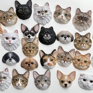 Custom Pet Face Magnet Hand Sculpted from Photo Air Dry Clay Dog Cat Portrait Keepsake Gift for Fridge or Locker