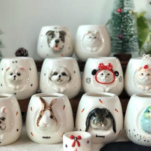 Custom Pet Portrait Mug Handmade Ceramic Cup with Sculpted Dog or Cat Face Personalized Gift for Pet Memorial or Animal Lovers