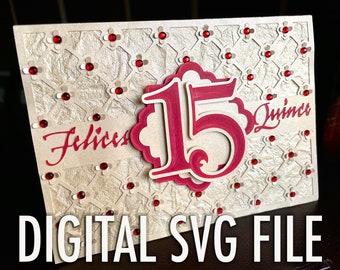 DIY - Tarjeta de cumpleaños elegante para quinceañeras - Archivo SVG - Solo archivo digital