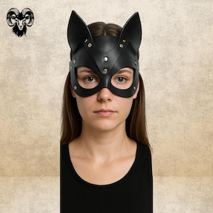 Handmade Black Leather Cat Mask: Cosplay Costume Accessory