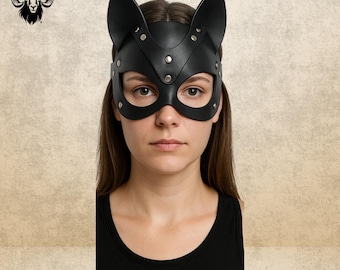 Handmade Black Leather Cat Mask: Cosplay Costume Accessory