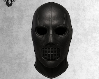 Handmade Black Leather Full Head Mask: Gothic Biker Style