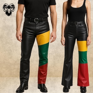 Handmade Patchwork Leather Pants: Unisex Color Block Design