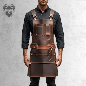 Brown Leather Apron | Leather work Apron | Leather Apron Blacksmith | Chef Gift | Chef Apron | Father&#39;s Day Gift