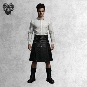 Leather Kilt | Black Leather Kilt | Leather Kilt for Men | Black Leather Warrior Kilt