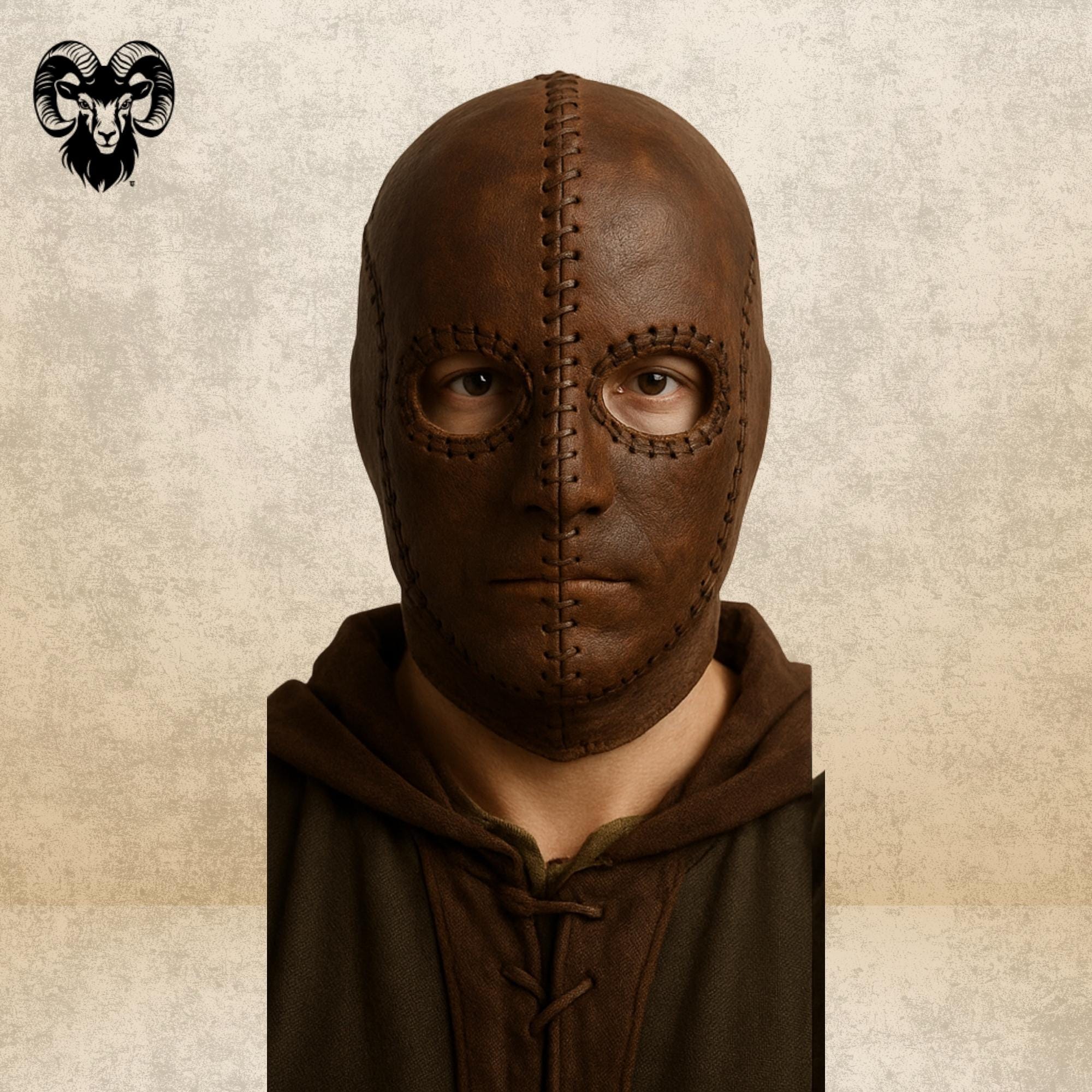 Handcrafted Leather Hood Mask: Medieval LARP Cosplay