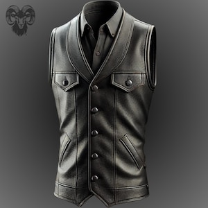Leather Vest | Men’s Black Leather Vest | Biker Leather Vest for Men | Father&#39;s Day Gift
