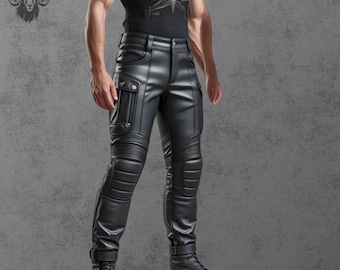 Handmade Black Leather Biker Pants: Genuine Moto Combat Style