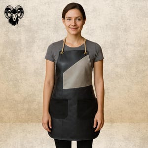 Handmade Two-Tone Leather Apron: Black & Grey Utility Apron