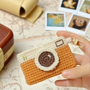 Modello PDF per porta carte all'uncinetto con fotocamera, grazioso portafoglio fatto a mano ispirato a Camere, divertente porta carte all'uncinetto fai da te, modello all'uncinetto per porta carte