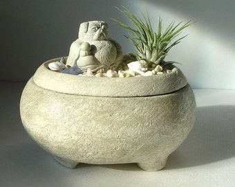 Pug Buddha Sculpture Stone Zen Garden Air Plant Keepsake Bowl