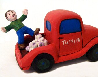 Tyber Turnip Truck Folk Art Wood Carving/ One of a Kind