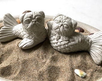 NEW! Mini MerPug Mermaid DogFish Sculpture PAIR  / Pug Lover Gift