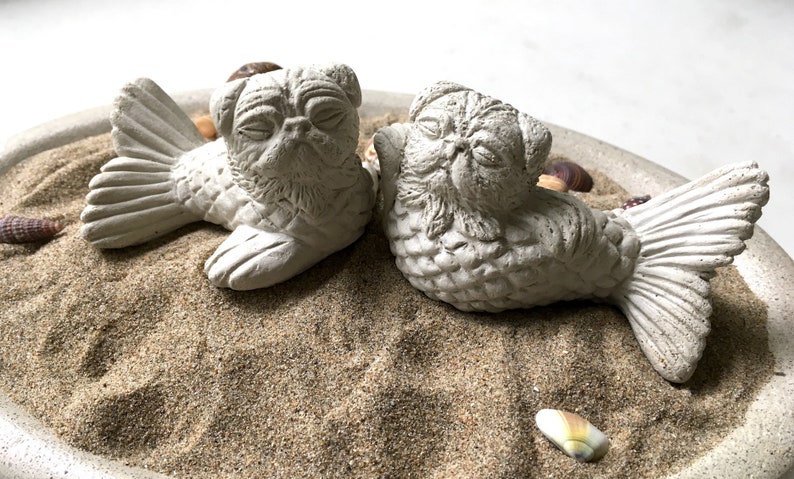 NEW Mini MerPug Mermaid DogFish Sculpture PAIR Pug Lover Gift