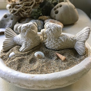 NEW! Mini MerPug Mermaid DogFish Sculpture PAIR  / Pug Lover Gift