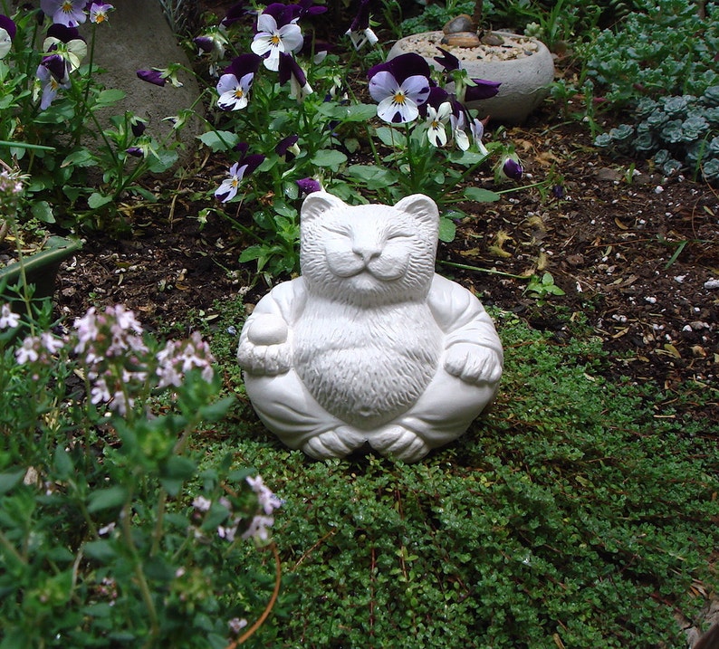 Zen Serene Lucky CAT Buddha Statue Sculpture Garden Art by Tyber Katz / Cat Lover Gift image 2