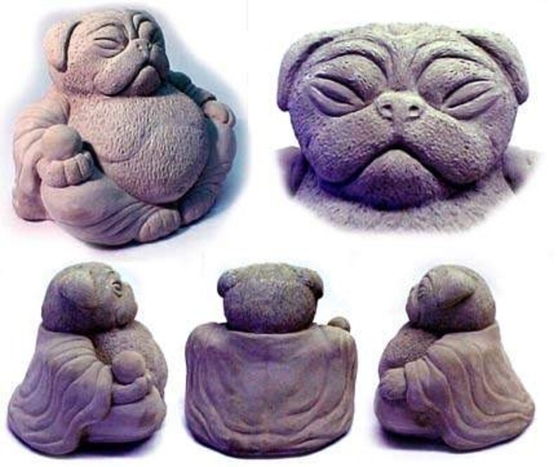 Zen PUG Dog Buddha Garden Art Statue Sculpture by Tyber Katz / Pug Lover Gift image 3