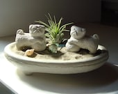 SALE Lucky Double Pug Foo Dog Sculptures in Zen Dish Garden Air Plant Terrarium Pug Lover Gift