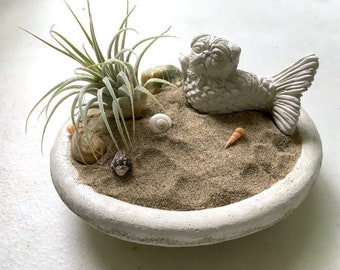 NEW! Mini MerPug Mermaid Pug DogFish Bonsai Sculpture in Zen Garden / Pug Lover Gift