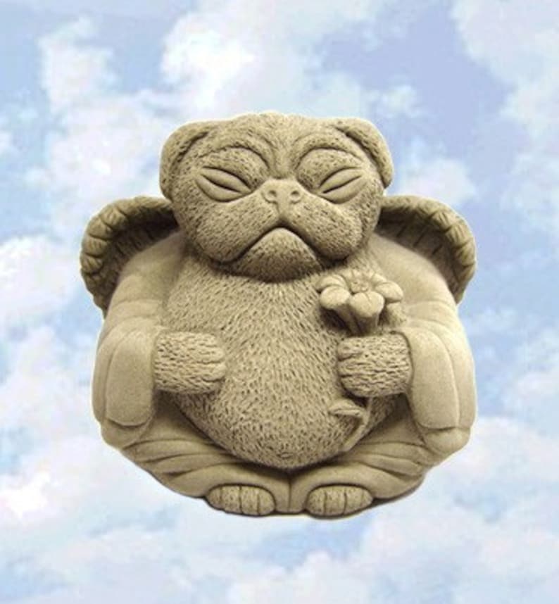 Angel PUG DOG Sculpture Memorial Cast Stone Art by Tyber Katz image 1