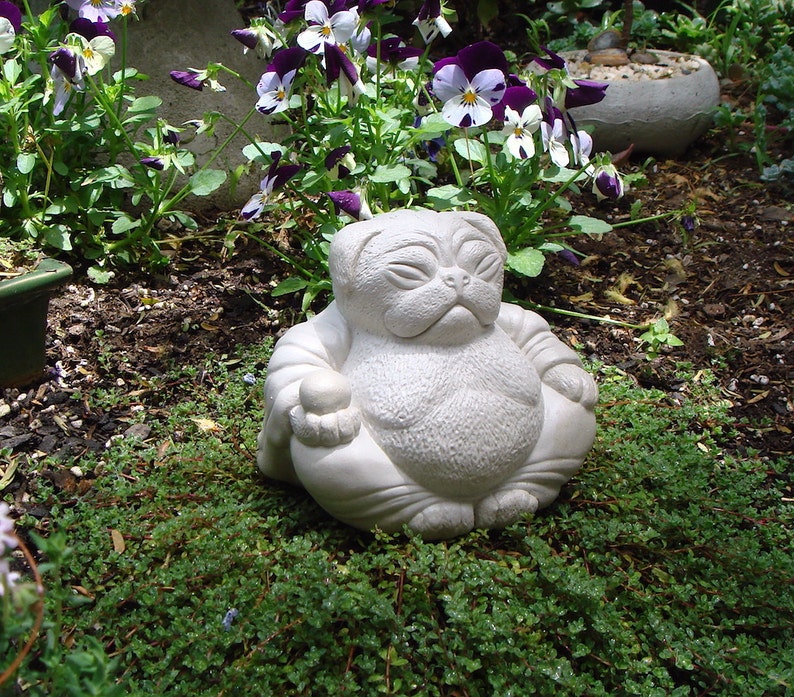 Zen PUG Dog Buddha Garden Art Statue Sculpture by Tyber Katz / Pug Lover Gift image 2